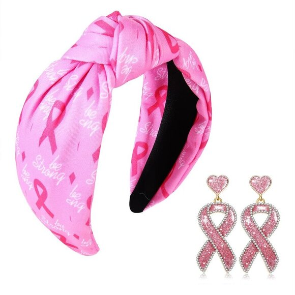 Accessories - Pink Ribbon Headband and Earrings Set Women Breast Cancer Awareness Gifts